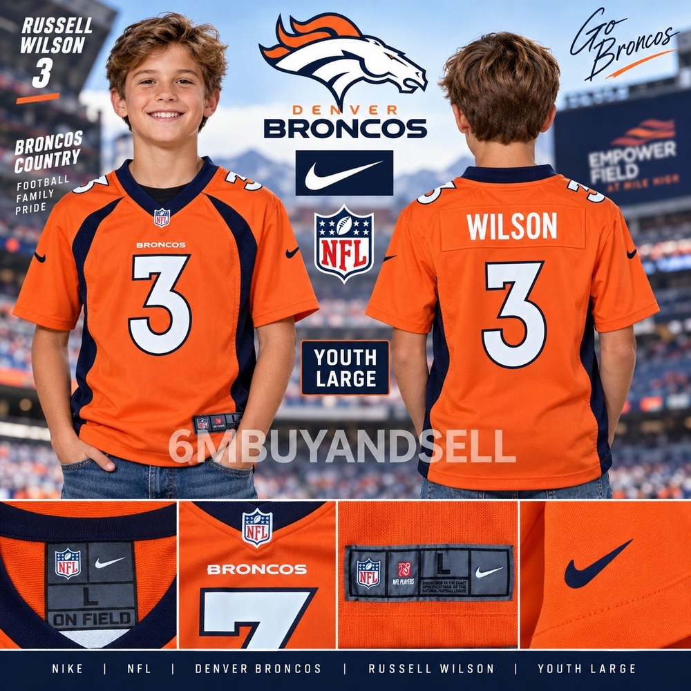 Nike Denver Broncos Russell Wilson 3 Youth Large Jersey Orange Navy Blue NFL